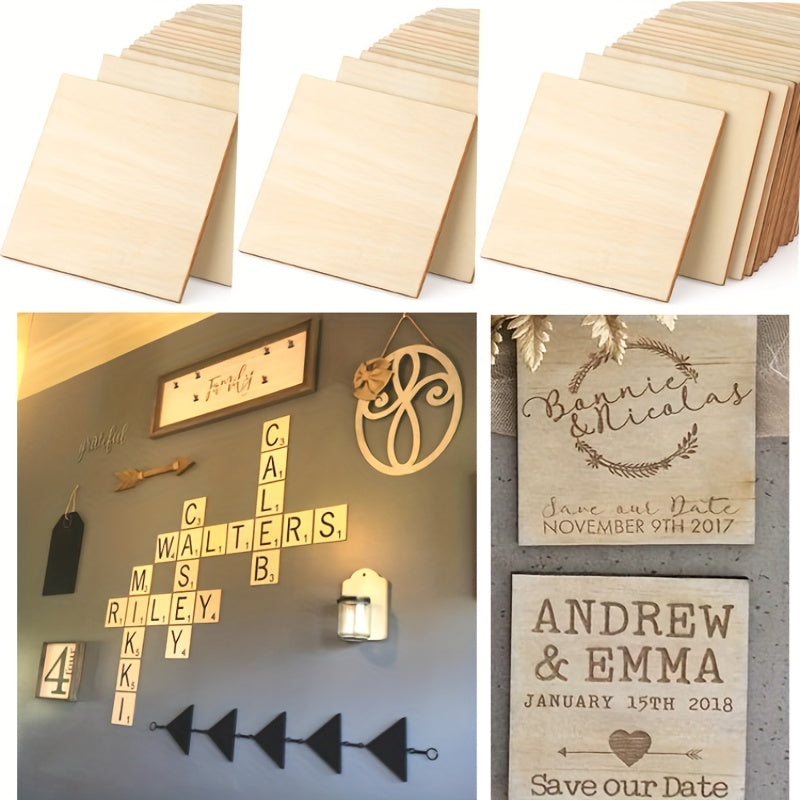 30pcs 4 Inch Unfinished Wooden Chips Square Blank for DIY Crafts