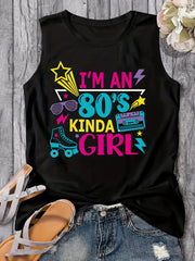 Kinda Girl Print Tank Top Summer Sleeveless Casual Top