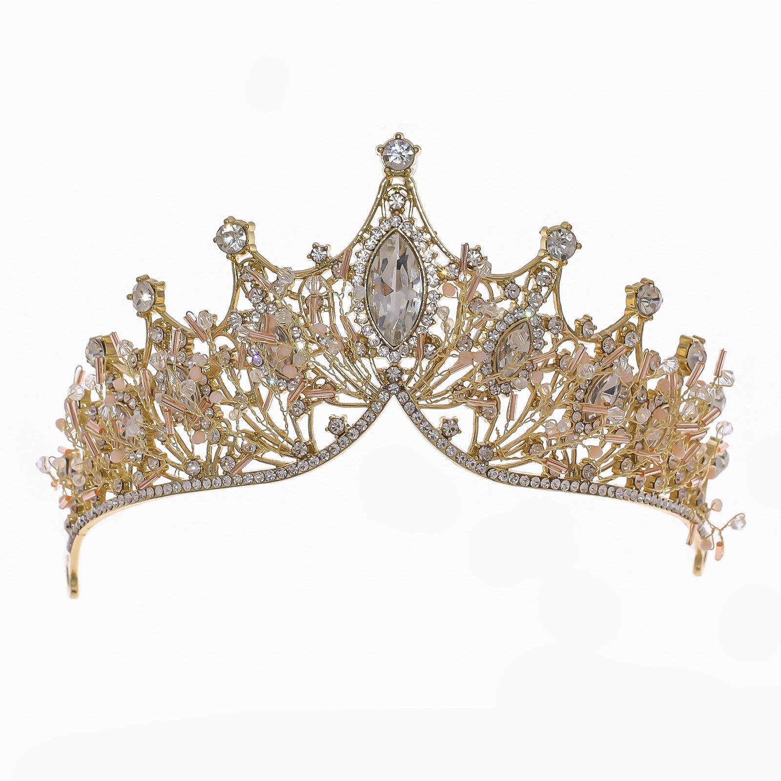 Golden Rhinestone Crown Headband Wedding Bride Hair Tiara