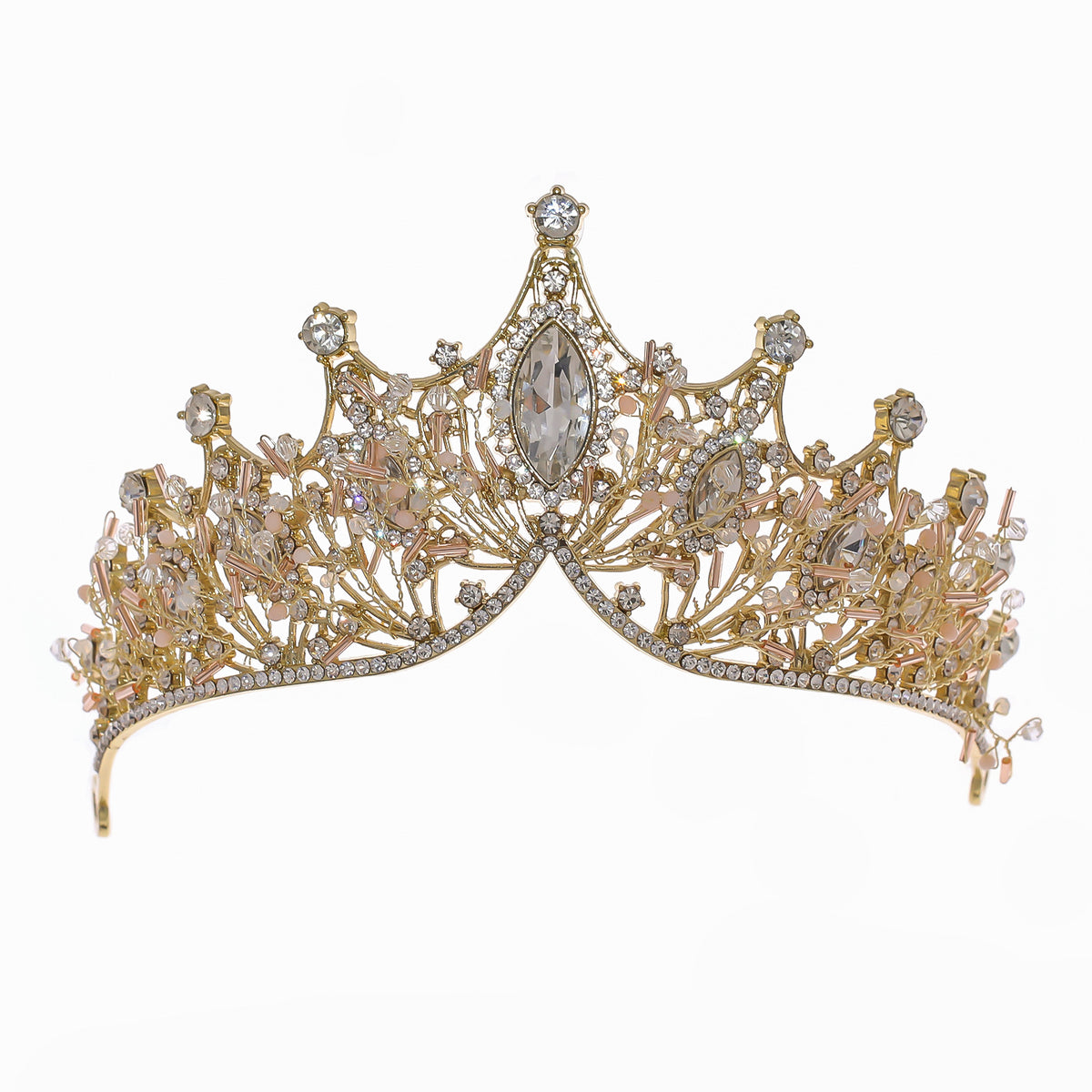 Golden Rhinestone Crown Headband Wedding Bride Hair Tiara