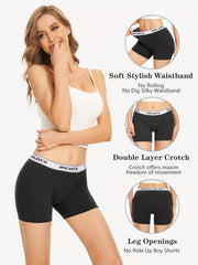 4 Pk Plus Size Panties Set Women's Plus Letter Print Double Layered Boyshorts