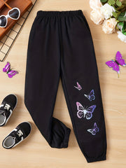 Girls Butterfly Graphic Sweatpants Elastic Waist Joggers