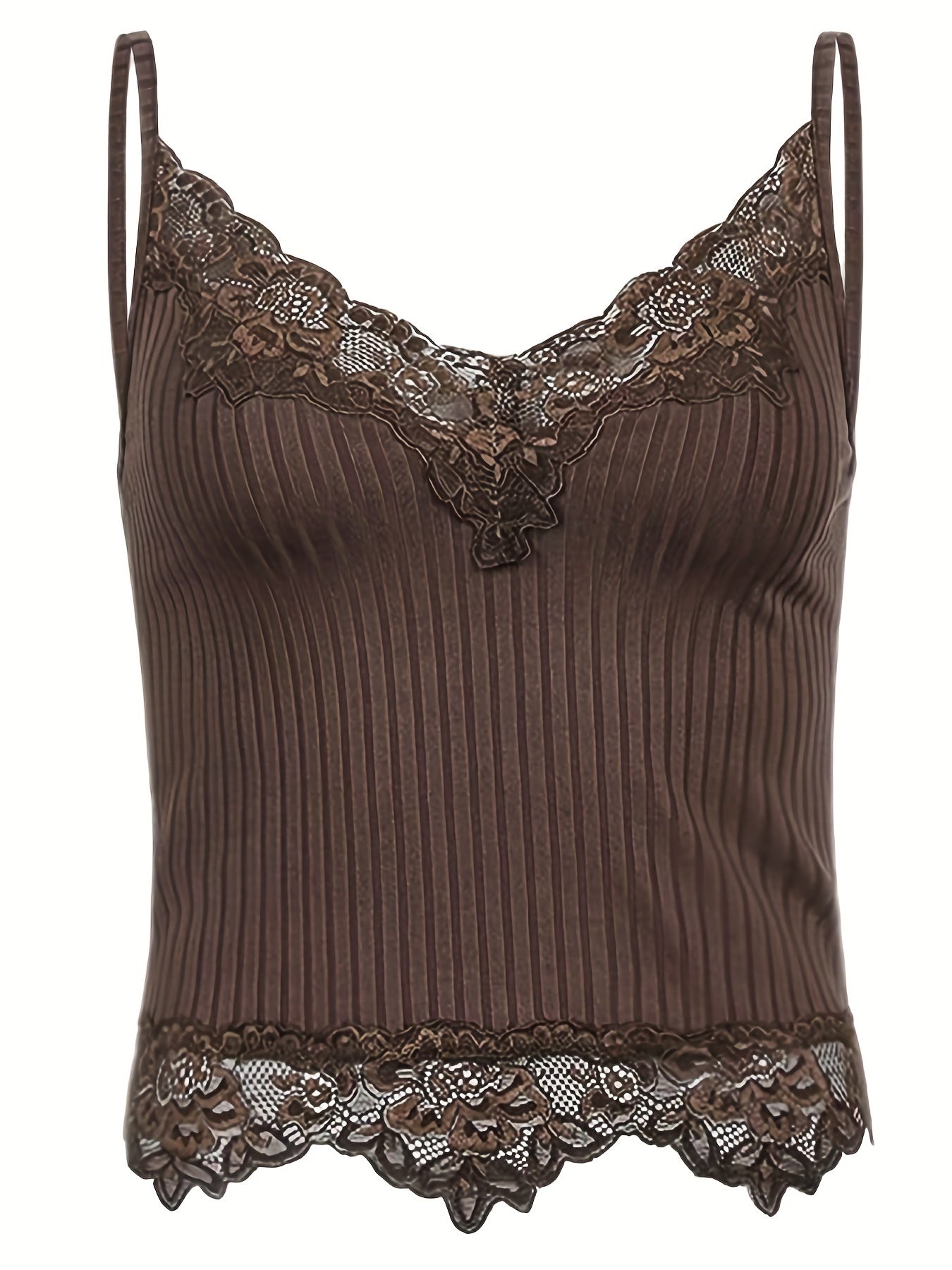 Lace Stripe Textured Spaghetti Strap V Neck Cami Top