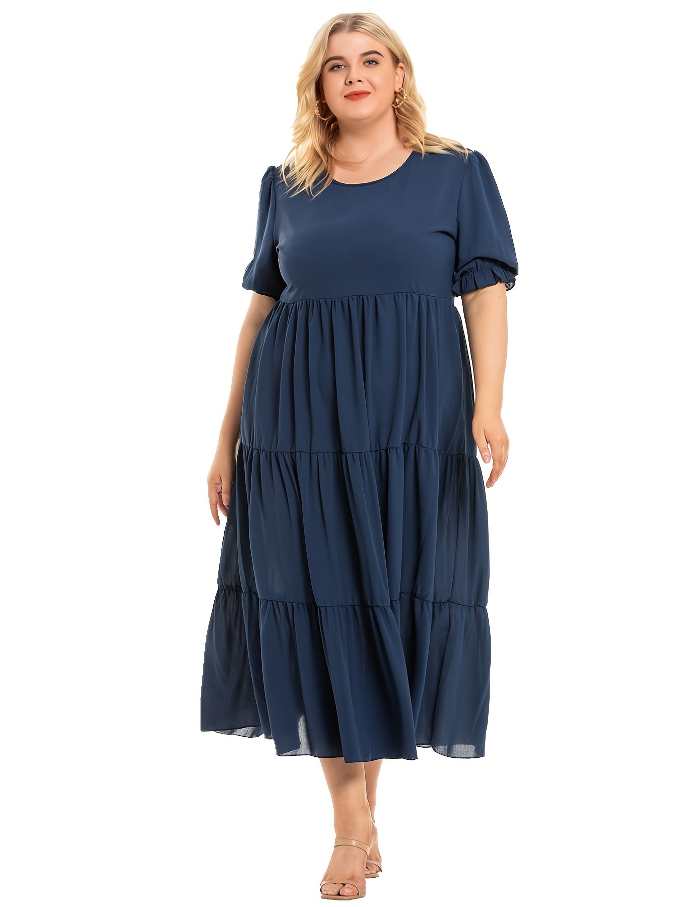  Solid Pleated Cami Dress Women's Short Sleeve Long Dress