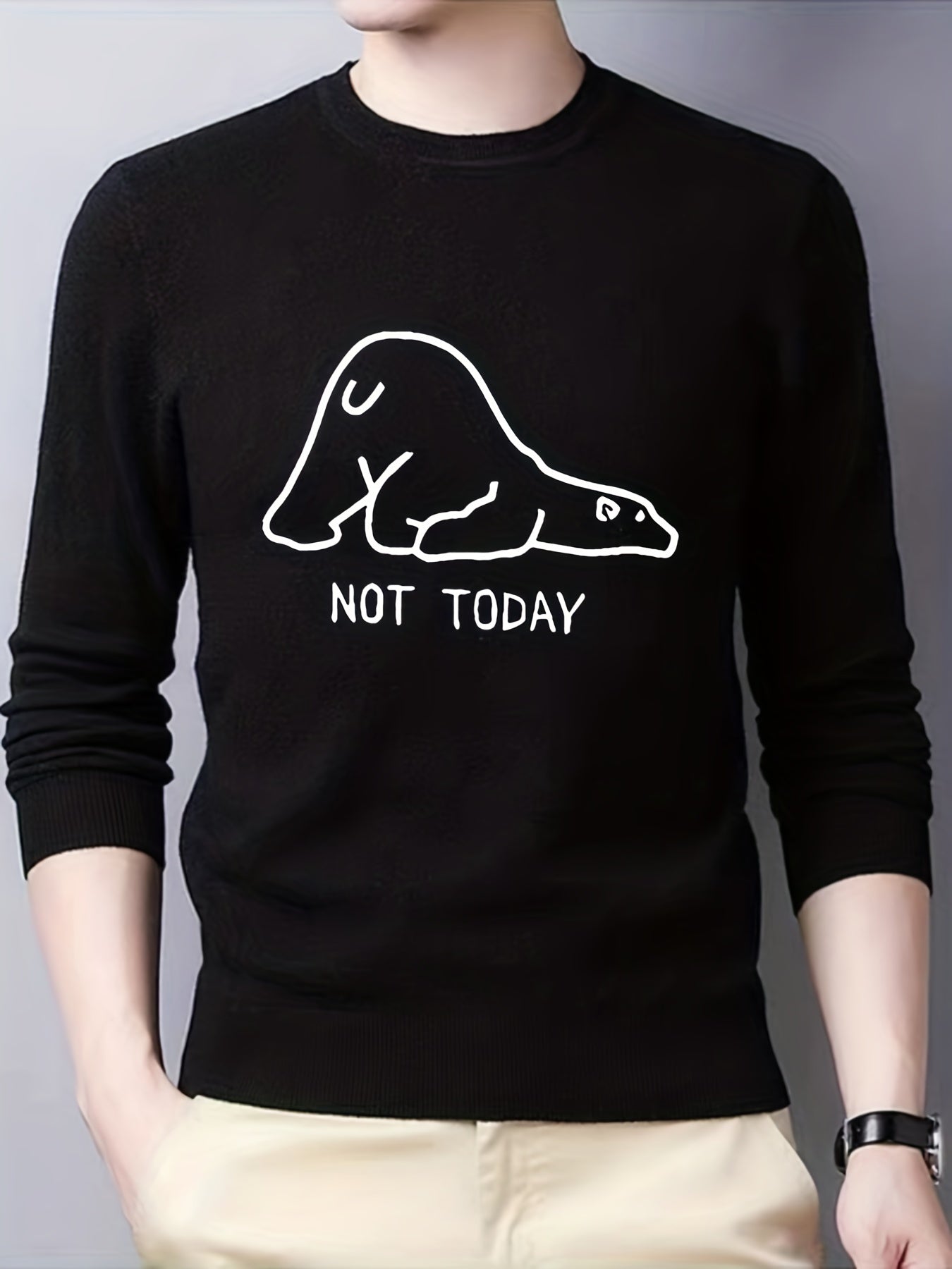 Polar Bear Print Knitted Sweater Men's Casual Crew Neck Pullover for Fall Winter