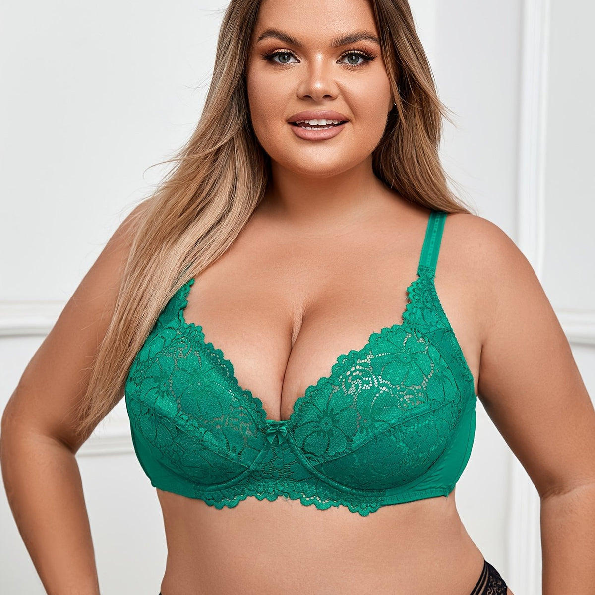  Sexy Bra Floral Lace Full Cover Mini Bow Front Solid Bralette