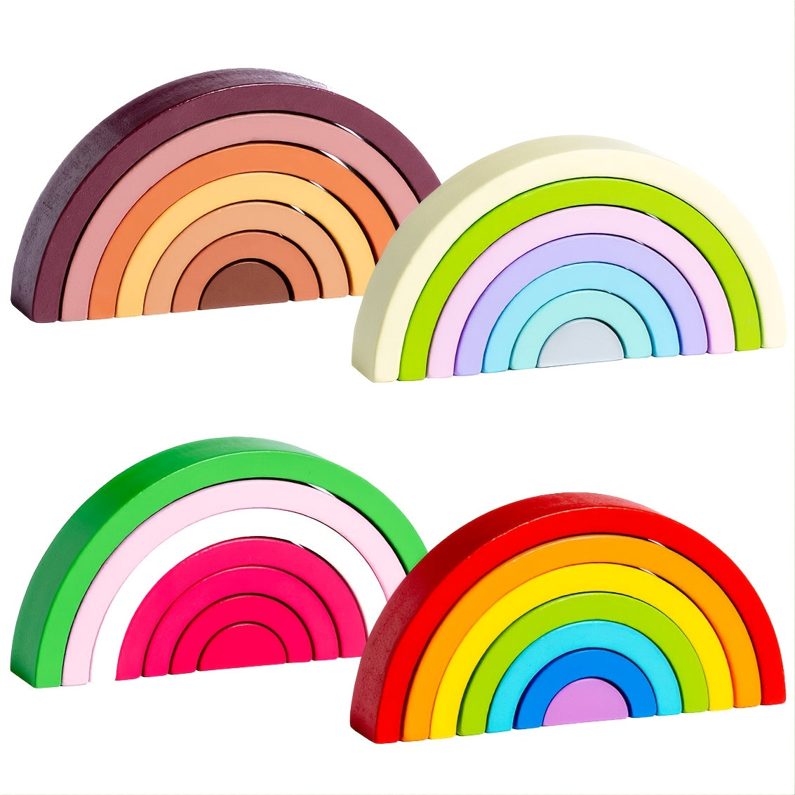 Montessori Arch Bridge Rainbow Building Blocks - Educational Wooden Toys