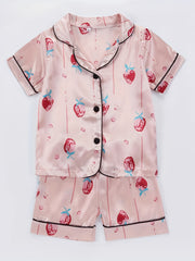 Girls 2 Piece Pajamas Strawberry Graphics Button Down Shirt & Shorts