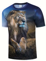 Men's Lion Print Short Sleeve T Shirt - Spring Summer