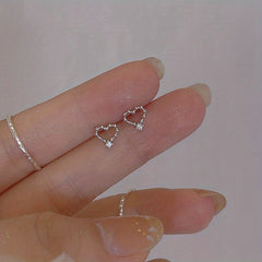 Delicate Hollow Heart Shape Stud Earrings 14K Plated