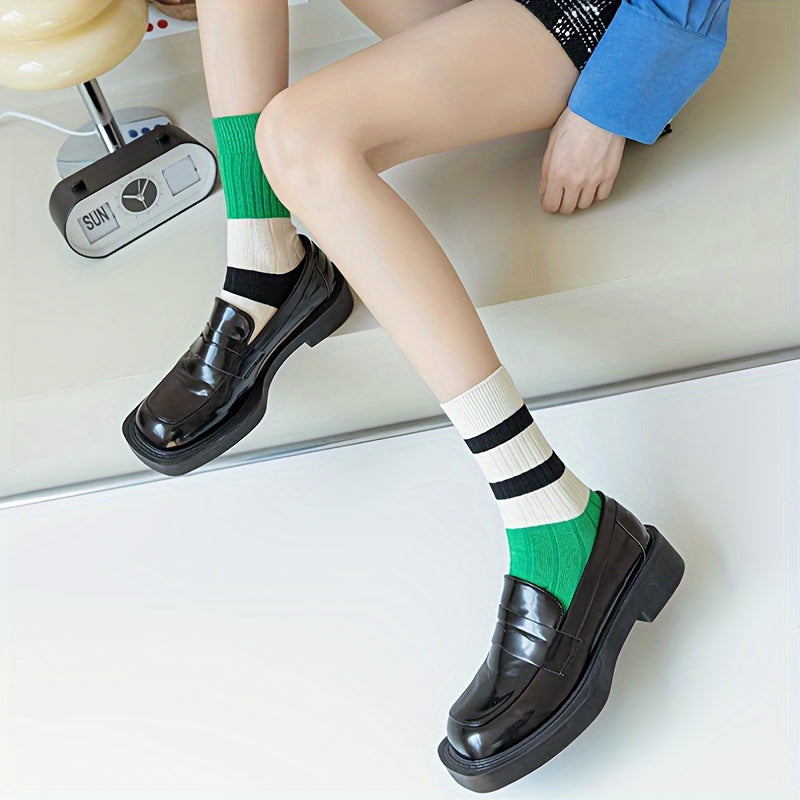 Striped Colorblock Socks Mid Tube Stockings