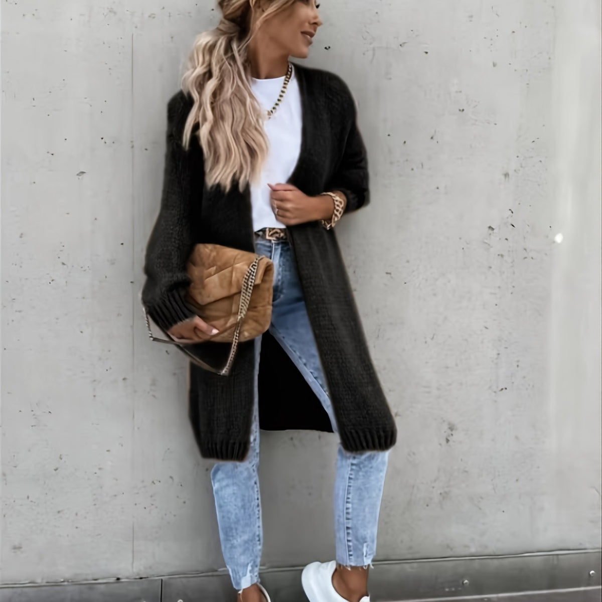 Women's Open Front Knit Cardigan Long Sleeve