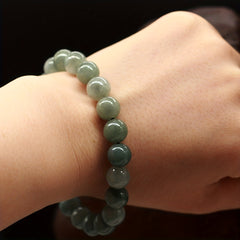 Men's Natural Jadeite Beads Bracelet 9mm 0.35inch Oil Sapphire Bead 21pcs