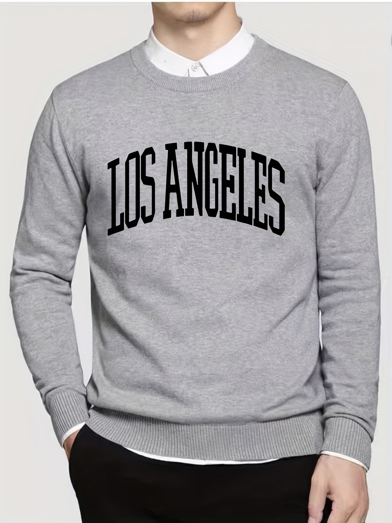 LA Crew Neck Knitted Sweater Men's Casual Warm Pullover Fall Winter