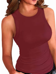  Basic Tank Top Women's Plus Plain Round Neck Medium Stretch Tank Top