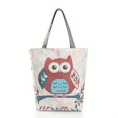 Owl Print Canvas Tote Bag Lightweight Reusable Shopping Shoulder