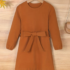 Girls' Autumn Long Sleeve Dress with Belt