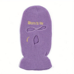 Gothic Letter Embroidery Balaclava 3 Hole Knitted Ski Mask