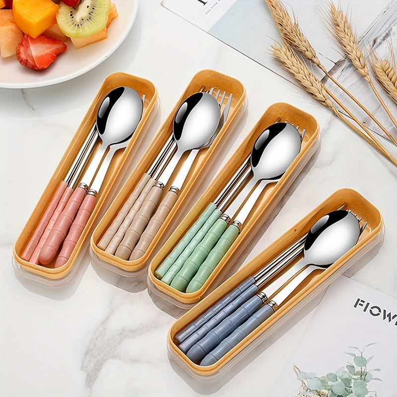 Stainless Steel Portable Tableware Set with Chopsticks Spoon Fork
