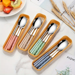 Stainless Steel Portable Tableware Set with Chopsticks Spoon Fork