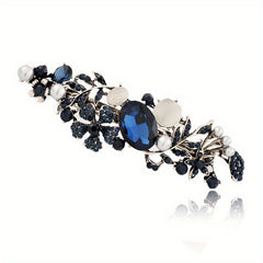Vintage Rhinestone Flower Hair Clip French Barrette Faux Pearl Head Jewelry