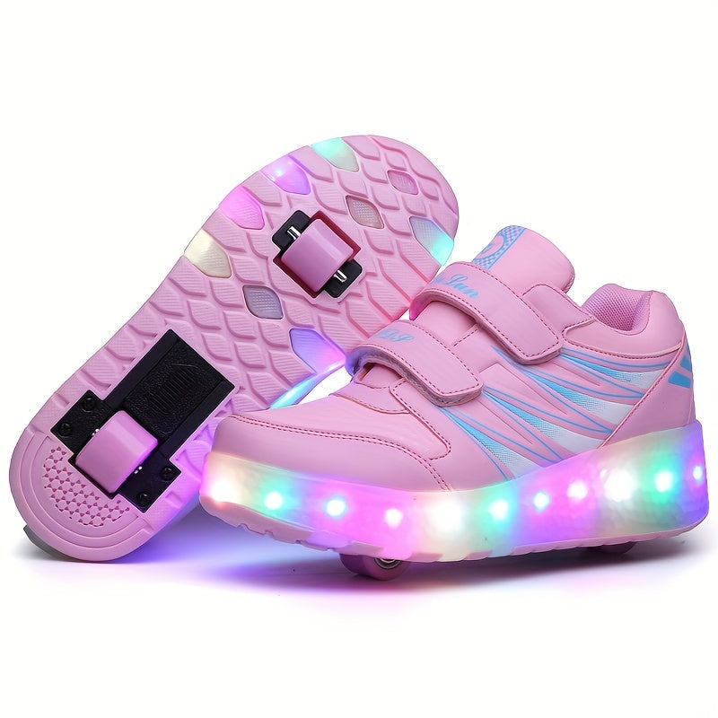 LED Light Roller Skate Shoes Girls Anti Slip Double Wheeled Shoes