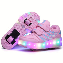 LED Light Roller Skate Shoes Girls Anti Slip Double Wheeled Shoes