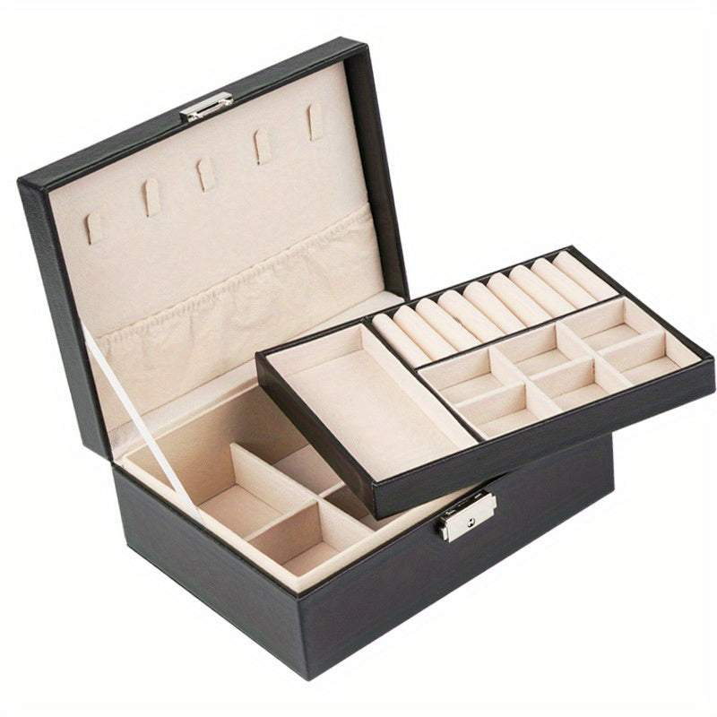 Double Layer Large Capacity PU Jewelry Box Portable Leather Jewelry Storage Box