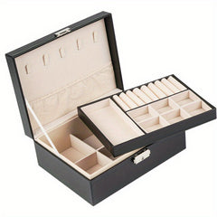 Double Layer Large Capacity PU Jewelry Box Portable Leather Jewelry Storage Box