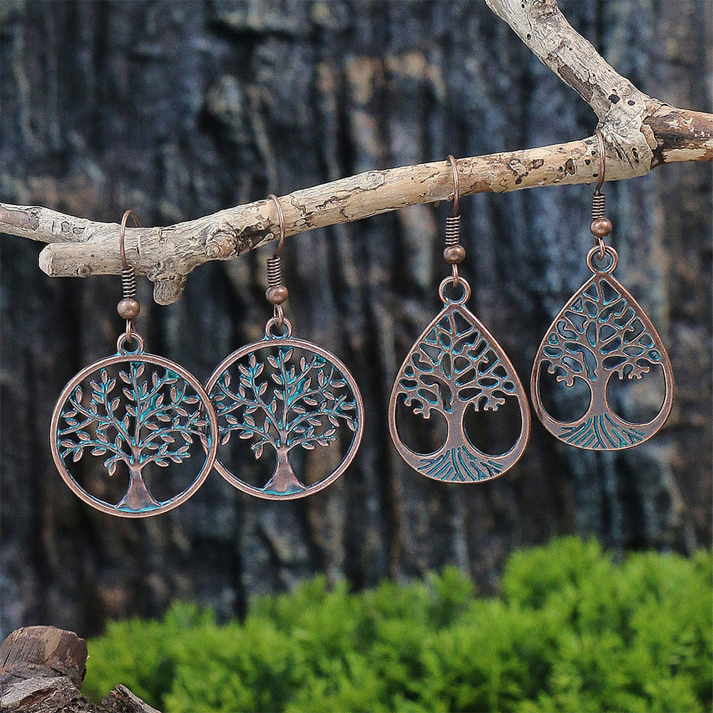Vintage Silver Tree Of Life Pendant Earrings 2 Pairs Set