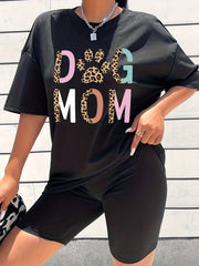 Dog Mom Print Casual Sports Suits - Short Sleeve T-shirt & Shorts Set