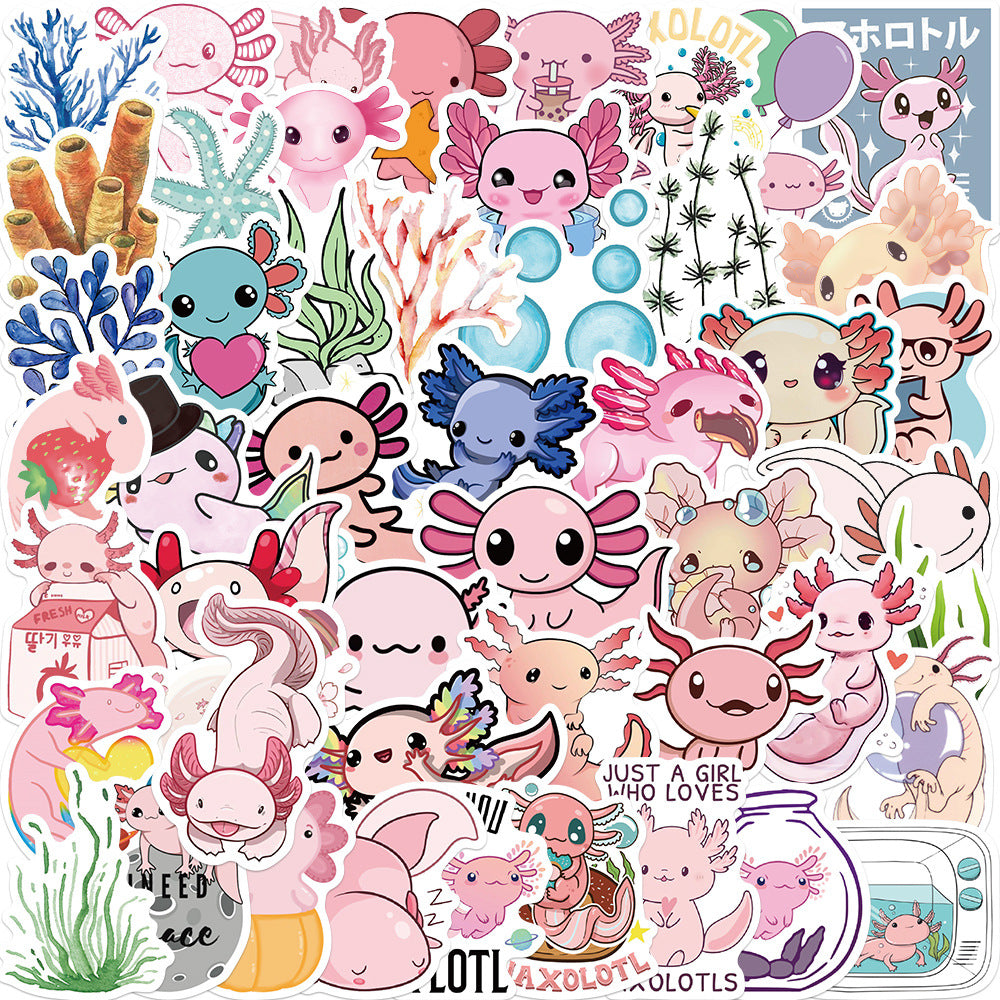 100 Axolotl Stickers Cartoon Anime Self Adhesive Waterproof Hand Bill Stickers