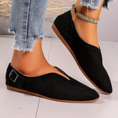 Solid V Cut Loafers Minimalist Buckle Slip On Flat Shoes