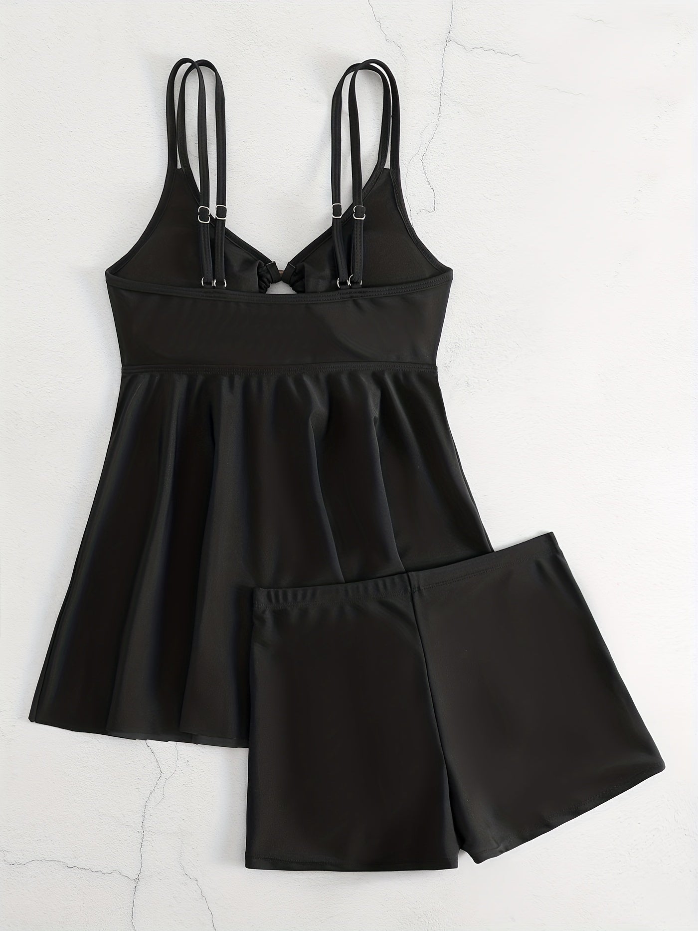  Modest Tankini Set Solid V Neck Tank Top & Shorts Swimsuit Two Piece
