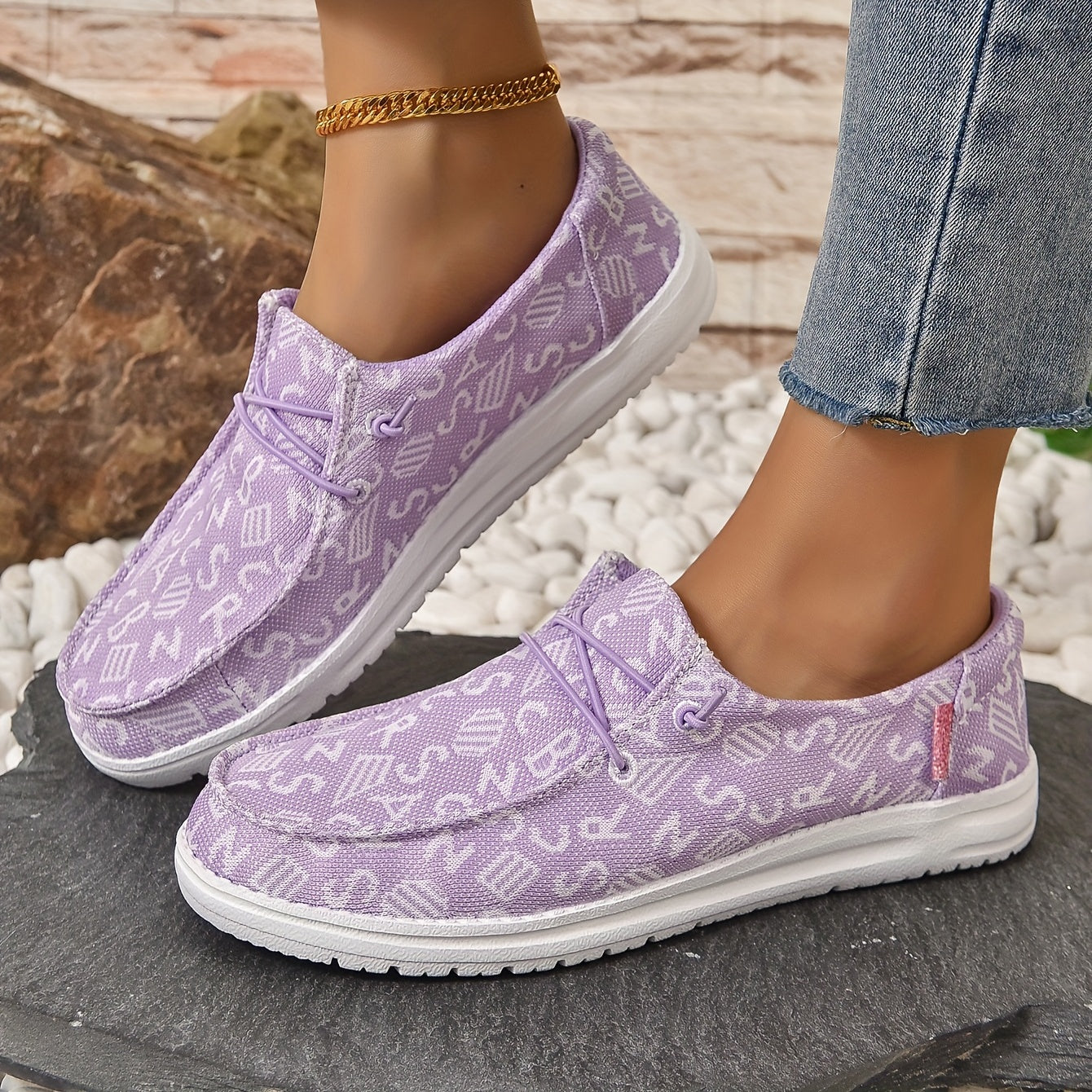 Women's Letter Graphic Slip-On Loafers Casual Walking Shoes