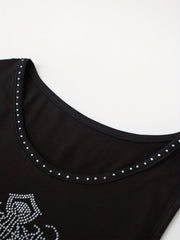 Rhinestone Graphic Print Crew Neck Tank Top