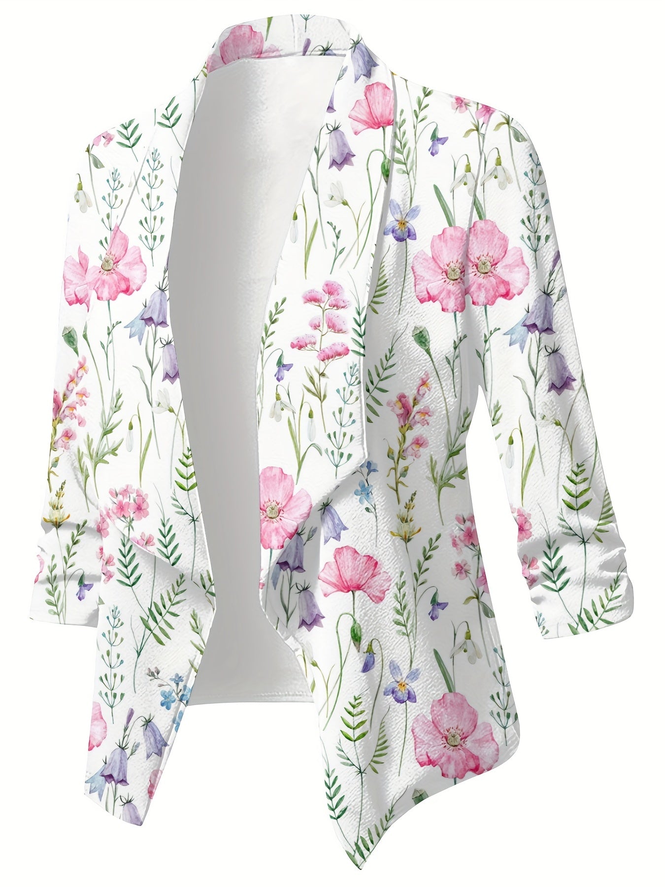  Floral Print Long Sleeve Lapel Collar Blazer