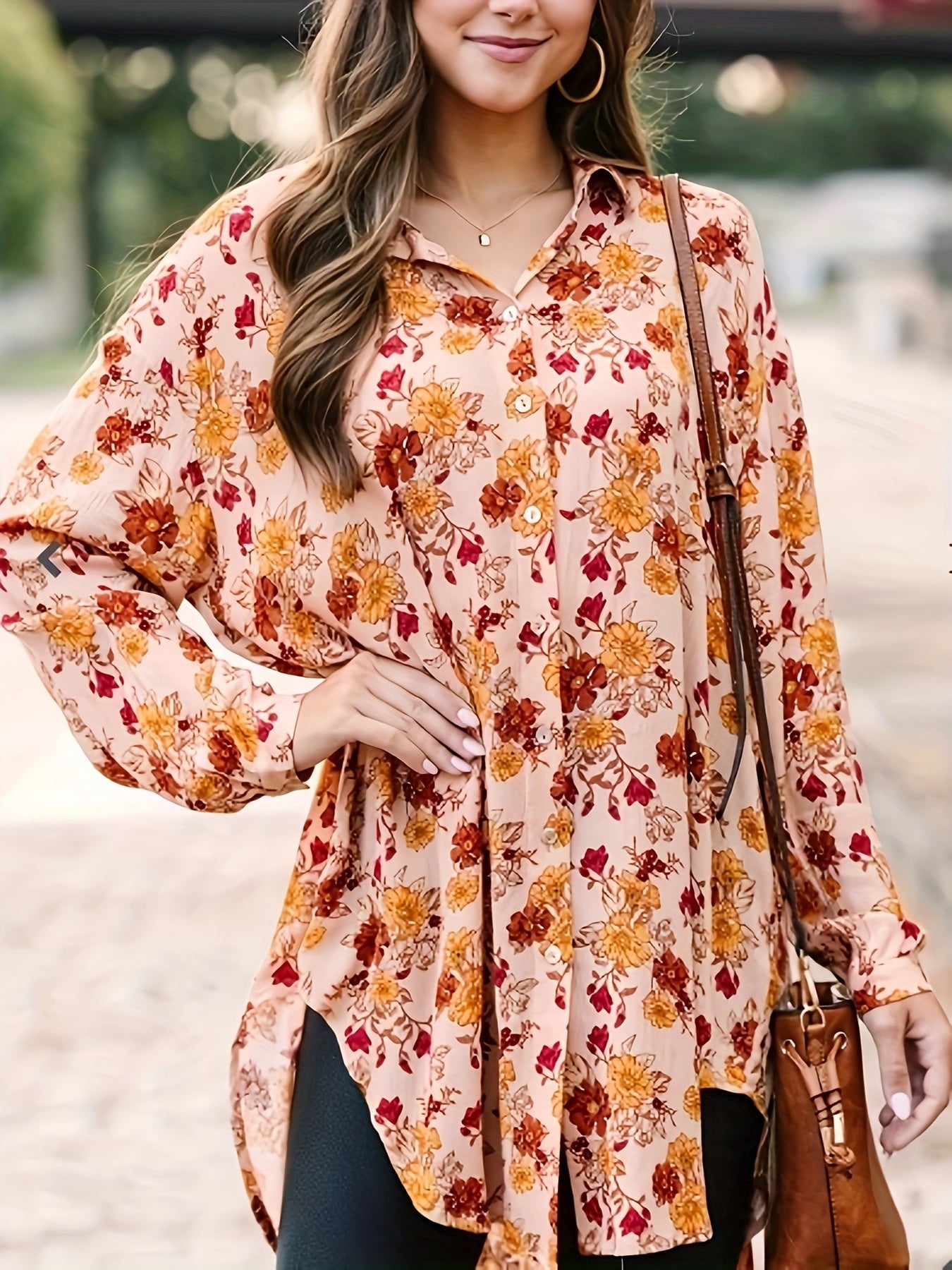  Floral Print Button Up Blouse