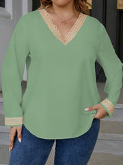  V-Neck Colorblock Lace Blouse