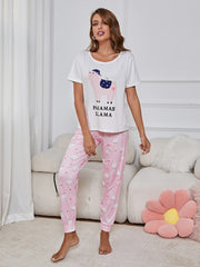 Cartoon Print Pajama Set Long Sleeve Top & Pants