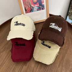 Hip Hop Baseball Cap Distressed Dad Hat Letter Patch Washed Sun Hat