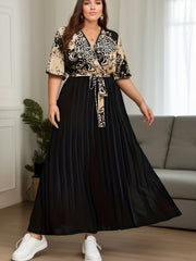  Colorblock Leopard Print Maxi Dress