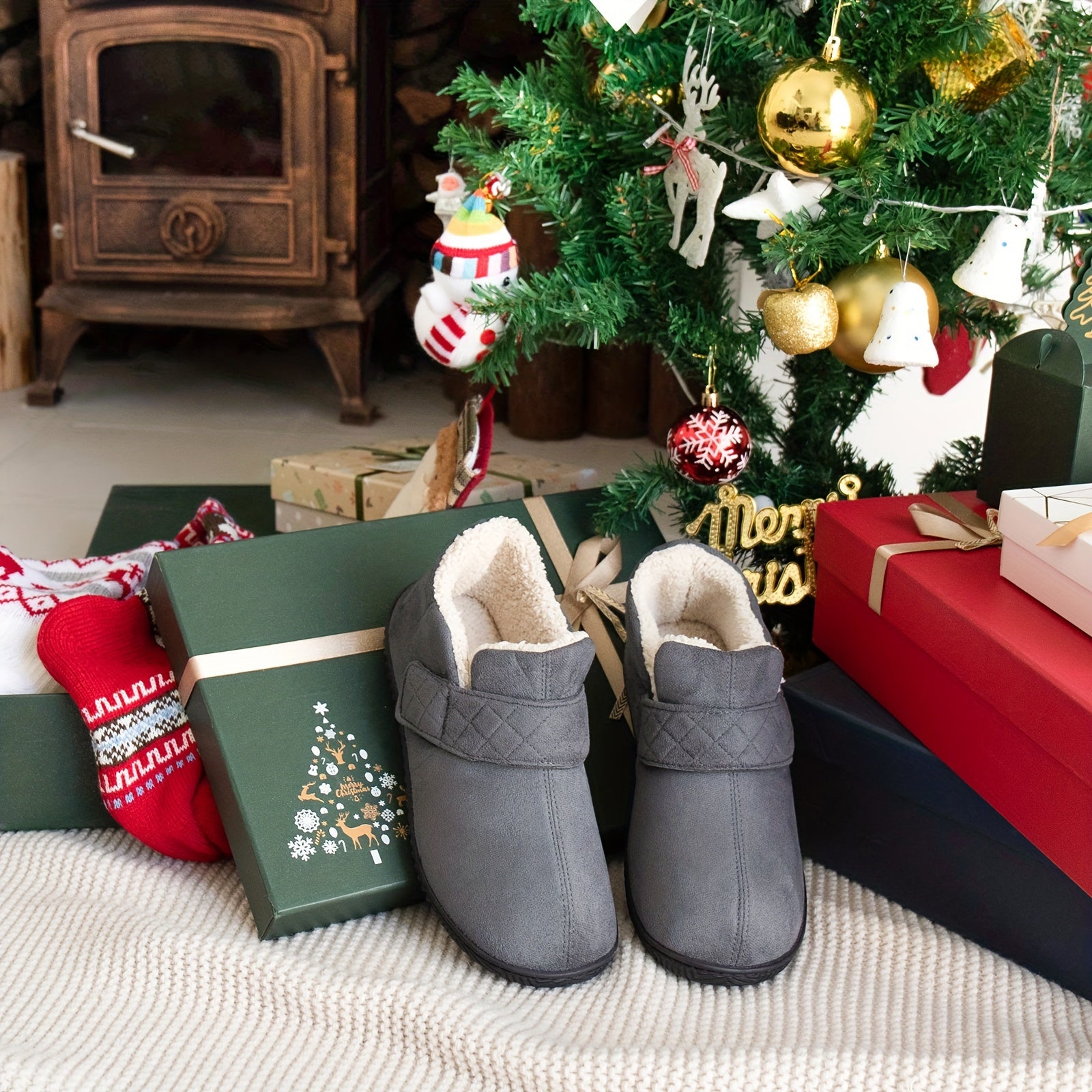 Memory Foam Men's Slippers with Hook and loop Fastener Closure