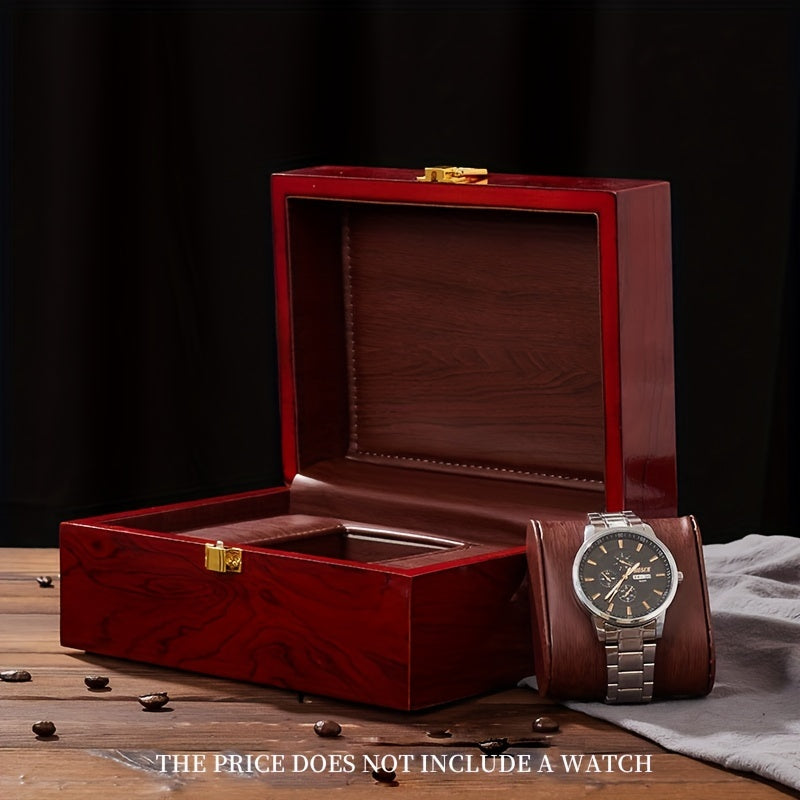 Red PU Leather Lining Wooden Watch Box