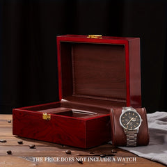 Red PU Leather Lining Wooden Watch Box