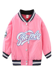 Girls Casual Letter Striped Baseball Jacket
