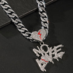 Silver Cuban Link Pendant Chain with Rhinestones