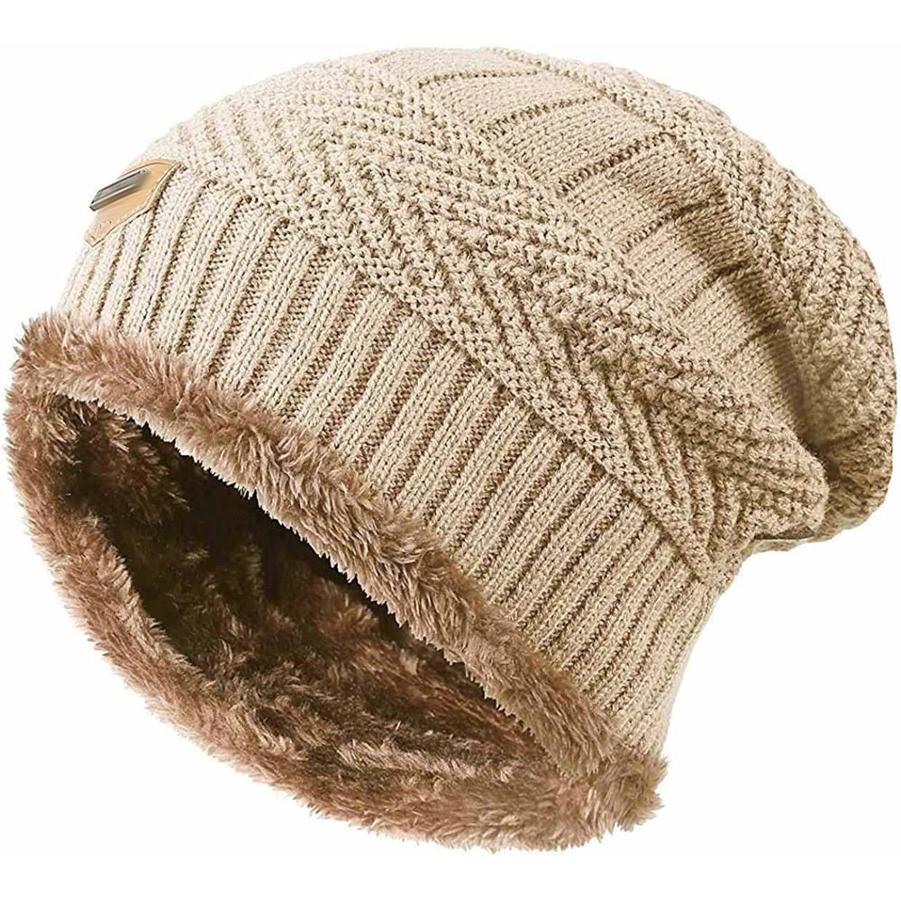 Slouchy Beanie Winter Hat Windproof Warm Knit Cap Touch Screen Mittens