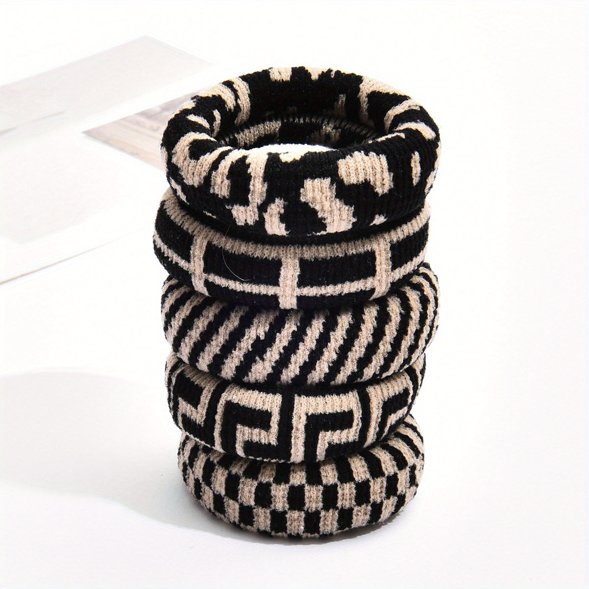 5pcs Plaid Hair Tie Elastic Wide Hair Ring Ponytail Holder