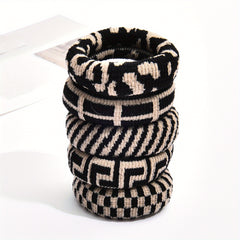 5pcs Plaid Hair Tie Elastic Wide Hair Ring Ponytail Holder